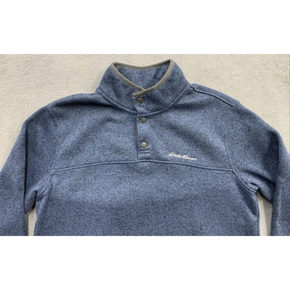 Eddie Bauer Sweater Adult Men Large Dark Blue Fleece Henley Pullover Snap Button